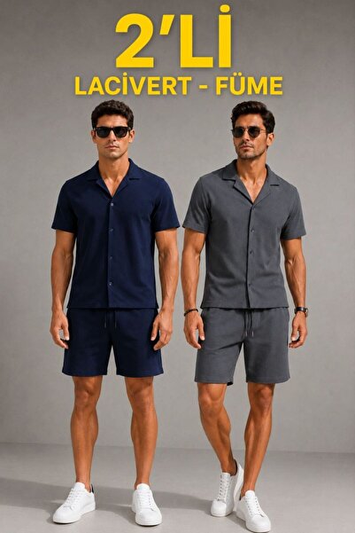 Generic Brand Men's 2-Piece Crepe Fabric Pocket Shirt Shorts Set Short Sleeve...