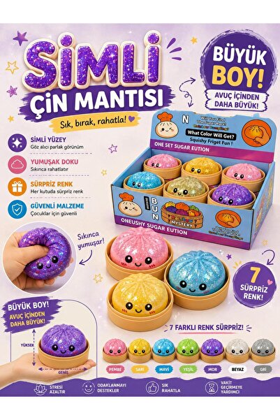 ismega Çin Mantısı Büyük Boy Simli Squishy Dumplig Yavaş Yükselen Yumuşak Antistres Sık Sık Oyuncağı Büyük Boy Sulu sukuşi