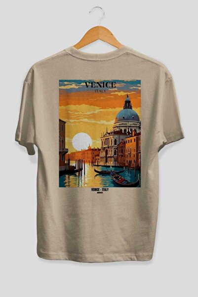 Ankhises Venice Italy 2 Beige Oversize Country City Back Printed Unisex T-Shi...
