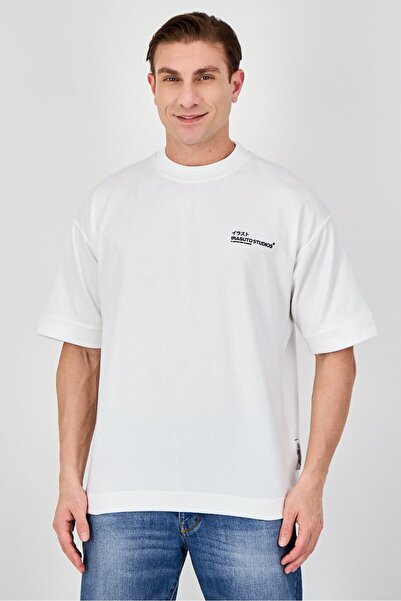 Irasuto Studios Men Crew Neck Short Sleeve Brand Logo T-Shirt, White