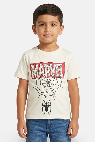 Marvel Toddlers Boy Crew Neck Short Sleeve Print T-Shirt, Cream