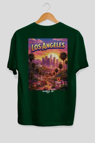 Ankhises Μπλουζάκι Unisex με στάμπα στην πλάτη Los Angeles Green Oversize Cou...