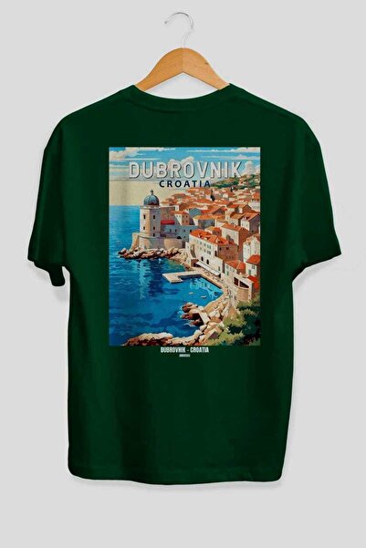 Ankhises Ντουμπρόβνικ Κροατία 2 Πράσινο Oversize Country City T-Shirt με στάμ...