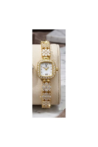 FANDER BLUE Fender Blue Crystal Square Women's Watch with Inlay - Gold and Wh...