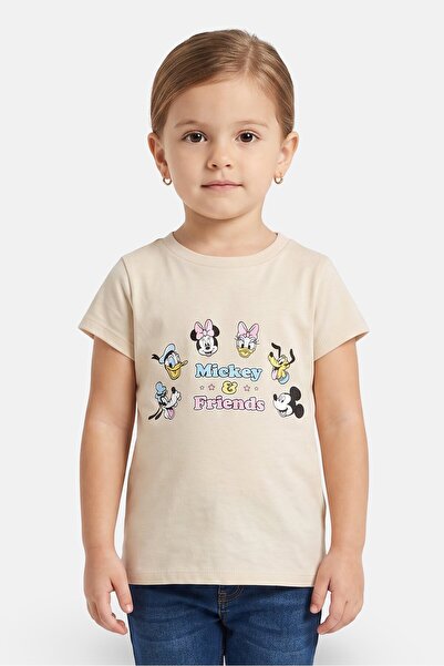 Disney Toddlers Girl Mickey And Friends Short Sleeve Top, Beige