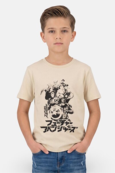 Marvel Kids Boy Crew Neck Short Sleeve Future Avengers Print T-Shirt, Beige