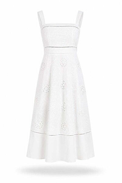 5in1Canpolat Rochie albă brodată cu flori 00984