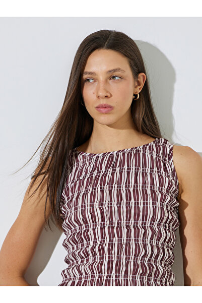 Styli Burgundy Striped Sleeveless Peplum Top