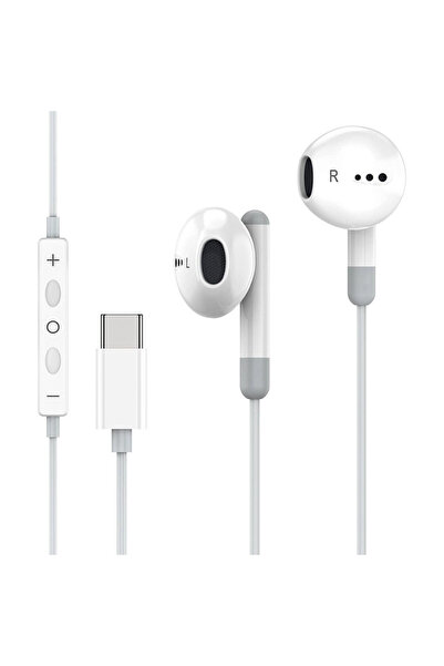 LEEWELLO Lw-e08 Type-c Επίπεδα Ενσύρματα Στερεοφωνικά Ακουστικά Λευκά 1.2μ