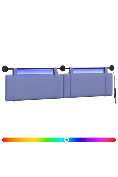 vidaxl Tăblie de pat suspendată Cu lumină LED Albastru Jeans Țesătură