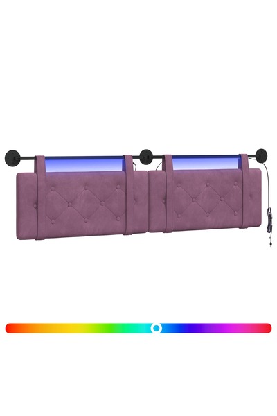 vidaxl Tăblie de pat suspendată Cu lumină LED Violet Catifea