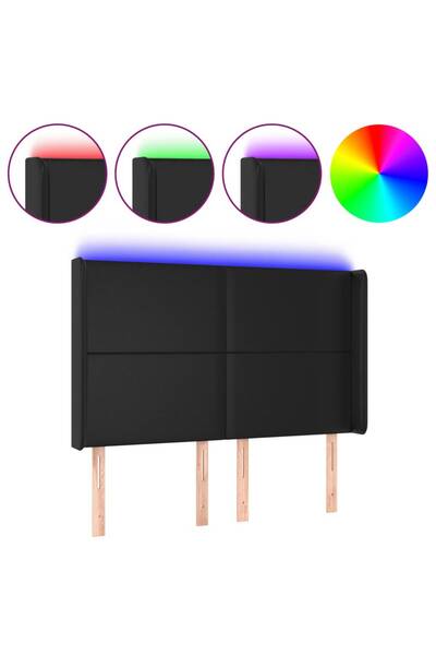 vidaxl Tăblie de pat cu LED, negru, 147x16x118/128 cm, piele ecologică