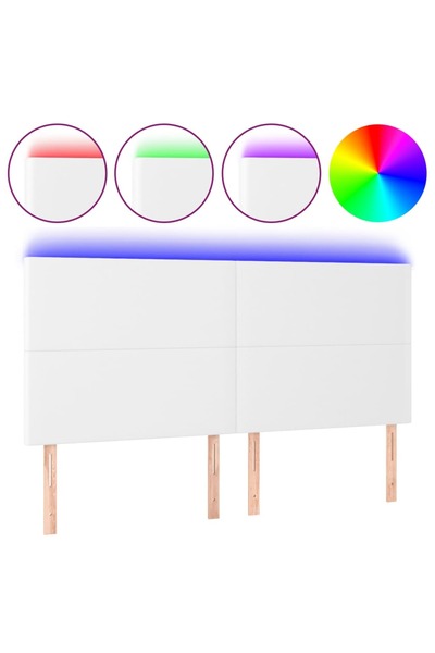 vidaxl Tăblie de pat cu LED, alb, 200x5x118/128 cm, piele ecologică