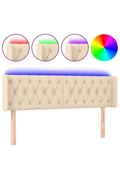 vidaxl Tăblie de pat cu LED, crem, 163x16x78/88 cm, textil