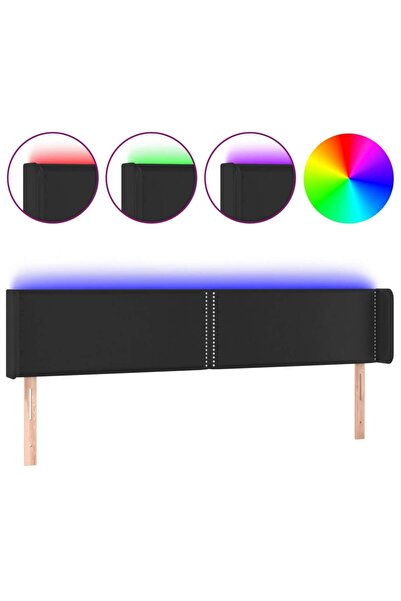 vidaxl Tăblie de pat cu LED, negru, 183x16x78/88 cm, piele ecologică