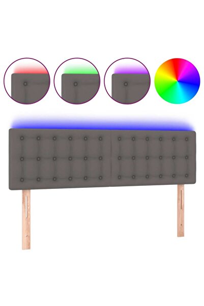 vidaxl Tăblie de pat cu LED, gri, 144x5x78/88 cm, piele ecologică