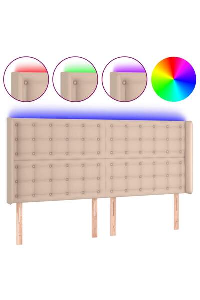 vidaxl Tăblie de pat cu LED, cappuccino, 147x16x118/128 cm, piele