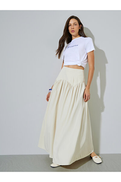 Styli Cream Wide Waistband A-Line Maxi Skirt