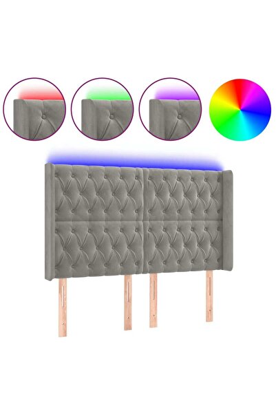 vidaxl Tăblie de pat cu LED, gri deschis, 163x16x118/128 cm, catifea