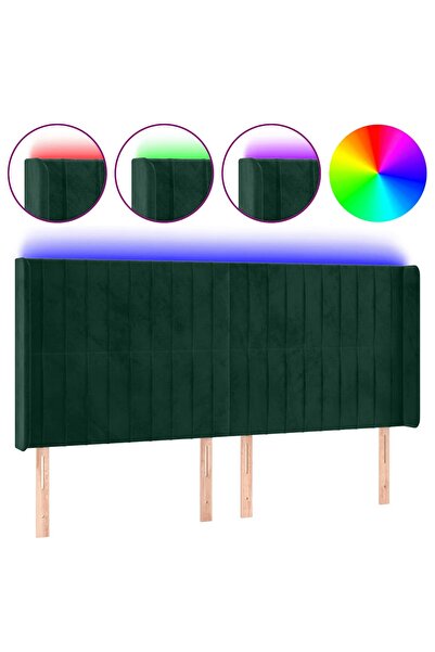 vidaxl Tăblie de pat cu LED, verde închis, 163x16x118/128 cm, catifea