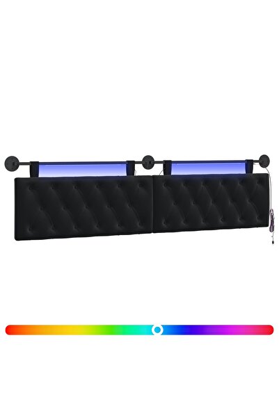 vidaxl Tăblie de pat suspendată Cu lumină LED Negru Catifea