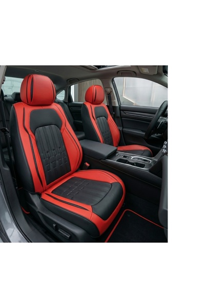 DELUXETUNING Set huse scaune auto universale, piele ecologica negru cu rosu, ...