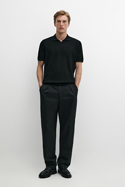 Massimo Dutti Yün karışımlı kısa kollu polo yaka triko kazak