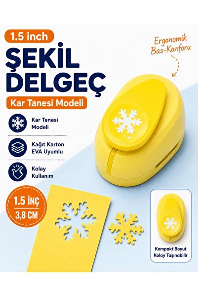 OFİSİNN Şekilli Büyük Boy Delgeç/Şekilgeç 3.8 cm Kar Tanesi Sarı