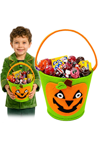 Korbi Pungă de Halloween din pâslă verde pentru bomboane