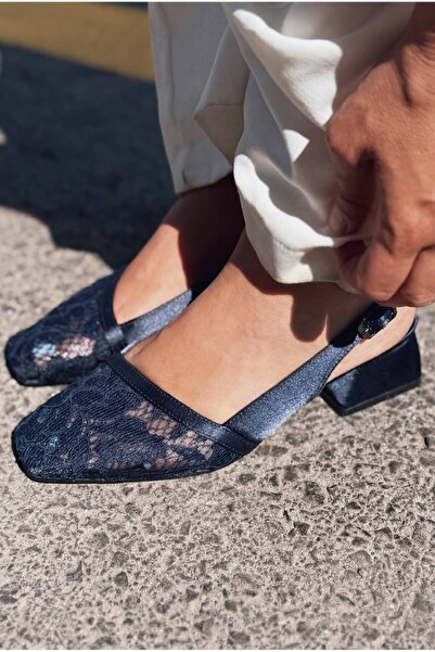 I Love Shoes Delsen Navy Blue Lace Satin Women's Mary Jane