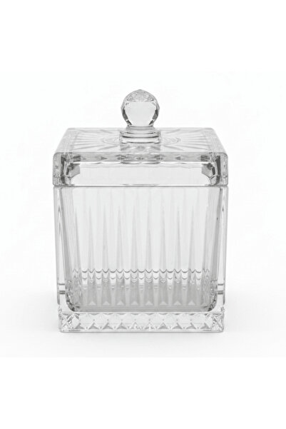 AKDC M.E.W Crystal Glass Square Candy Pot with Lid - 14×18.8 cm