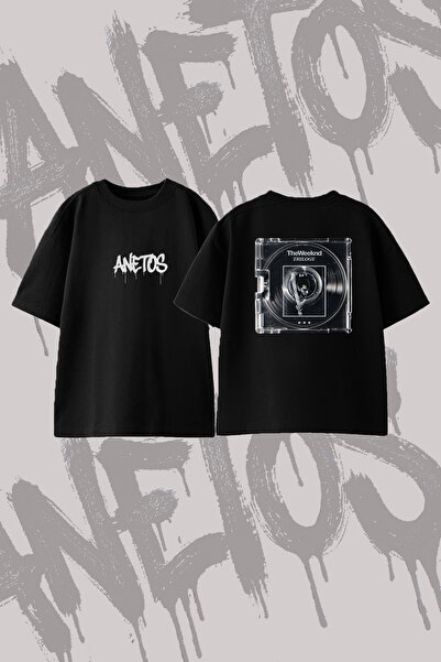 Anetos The Weeknd Trilogy_1 Design Back Printed Cotton Black Oversize T-Shirt