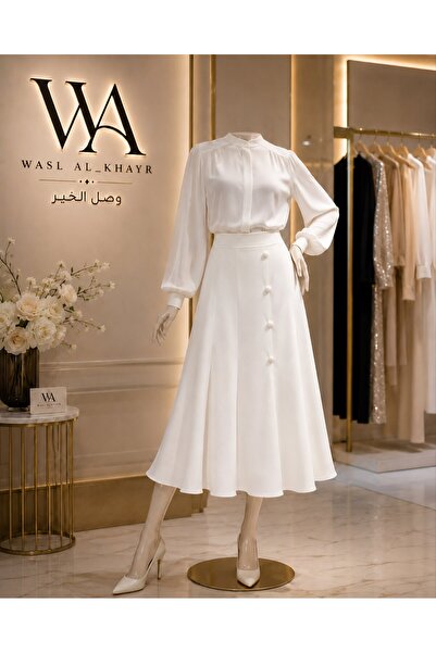 WASL ALKHAIR Women's Classic Wide Cut Skirt with Front Buttons – 41 cm Length