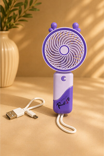 Rose Roem USB Şarjlı El Tipi Mini Vantilatör – Işıklı, Taşınabilir ve Sessiz