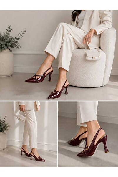 lünya bordo rugan 8 cm stiletto kadın ayakkabısı