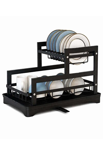 TOSHIONICS 2-Tier Dish Drainer Rack with Removable Drip Tray & Water Spout T1...