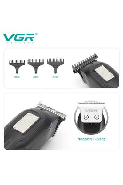 VGR V-918 Professional T- blade Trimmer, Beard Hair Trimmer with Digital Display, Adjustable Length with 3 Guide Combs, 100 Minutes Runtime, Low Noise, 600mAh Lithium Battery, 1-Year (Black)