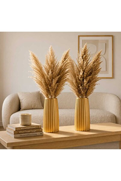 VARKAL 2-Piece Stylish White Ç Striped Flower Vase for Modern Decoration - Mi...