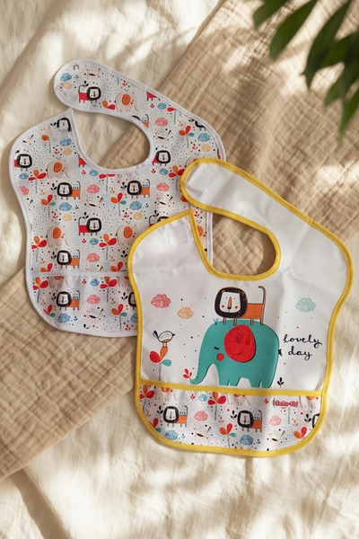 Generic Brand Safari Bliss 2-Piece Waterproof Baby Bib with Pockets - Stain-R...
