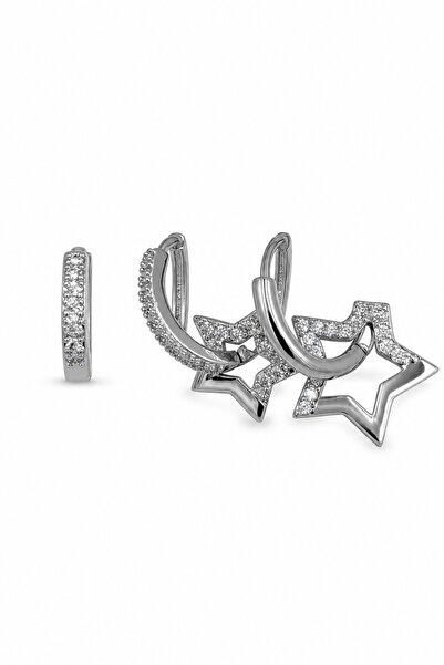 Jack Ferrero Gray Bijouterie Earring Set with Zircon Stone Star and Hoop Detail