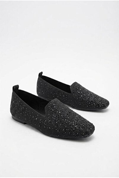 fort 128-460 Knitwear Print Stone Embroidered Cut Toe Women's Ballerinas