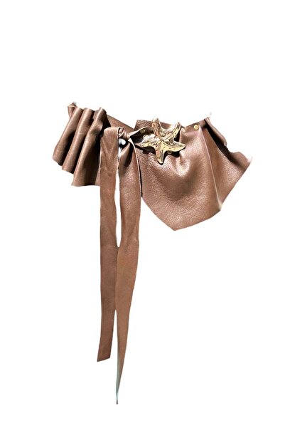 Yılday Gür Butik Maelis Brown Pleated Leather Obi Belt