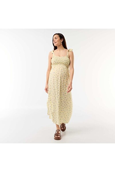 KIABI Long smocked maternity dress YELLOW