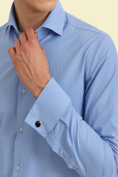 Picuardo Erkek Slim Fit Duble Manşet Pamuklu Kolay Ütülebilen İtalyan Gömlek