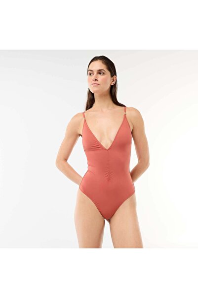 KIABI Plunge One-Piece Swimsuit with Jewelry Detail RED