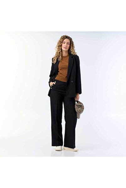 KIABI Wide-leg trousers with fancy gold buttons on the pockets BLACK