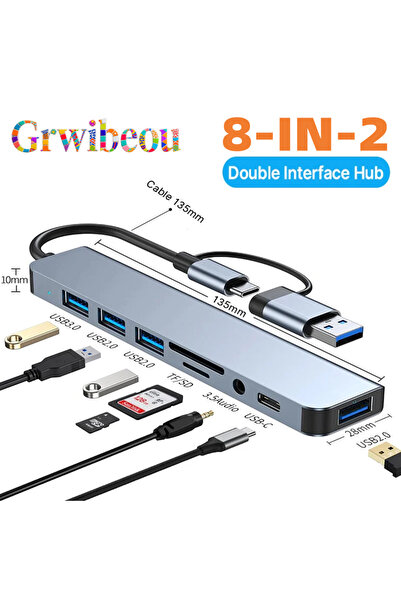 Choice موزع USB + Type C 8 في 2 مع قارئ بطاقات، منفذ USB C، USB 3.0 / 2.0، وق...