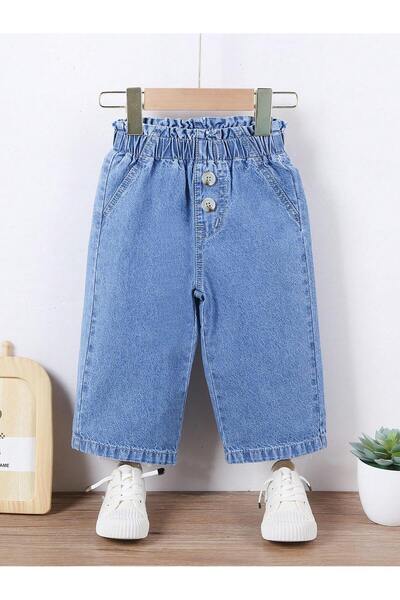 JO FASHION جينز فتاة رضيع بتصميم واسع عصري، مطاطي الخصر، زهرة جذع تصميم بنمط ...