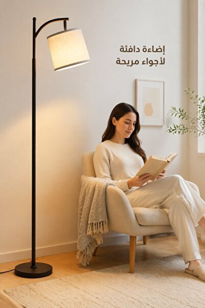 Generic مصباح أرضي من الكتان قابل للتعتيم مع ارتفاع قابل للتعديل، مثالي للقرا...