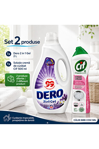 Dero Set 2 produse – 2 în 1 Gel Levănțică și Iasomie detergent de rufe 2 L + ...